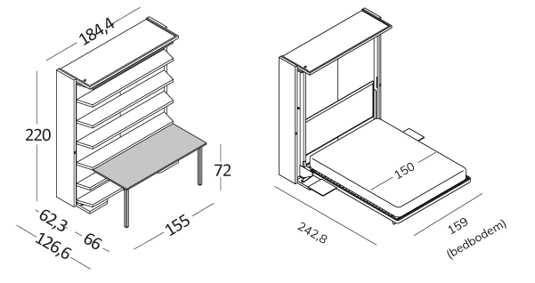 Opklapbed LGM BedHabits   met bureau